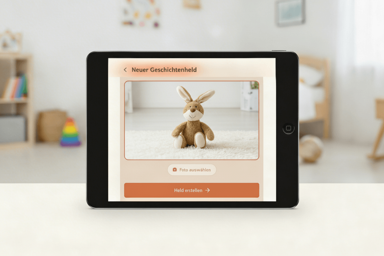 Foto vom Kuscheltier hochladen — personalisiertes Kinderbuch in der Zaubergeschichten App